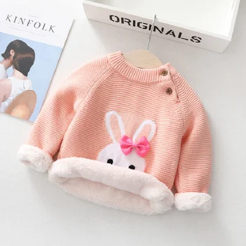2020 Nauja Vaikų Dėvėti Mergina megztinis Rudenį, žiemą Animacinių filmų Triušis aksomo sustiprinti kūdikio šiltas megztinis megztas megztinis 0-2 y