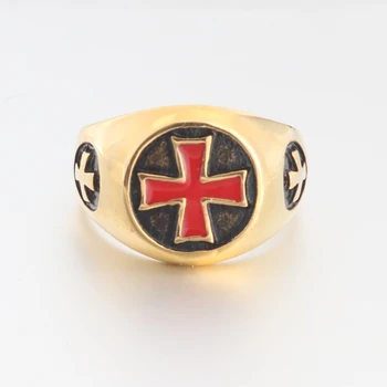 Naujas arrvial raudona vyrai riterių tamplierių žiedas, nerūdijančio plieno, aukštos kokybės bižuterijos populiarus kryžiaus žiedas vyrų Didmeninės