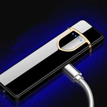 Metalo USB Įkrovimas Cigarečių Degiklio Liesti jutiklis Jungiklis dvipusis Lengvesni Vėjo Flameless Elektroniniai Žiebtuvėliai Nėra Dujų