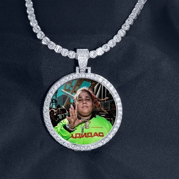 Pagal užsakymą Pagaminti Baby Nuotrauka Medalionai Pakabukas Karoliai & 3mm Kubos Grandinės Aukso Spalvos Lediniame Iš CZ Vyrų Hip-hop Papuošalai Šeimos Dovana