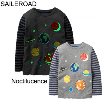 SAILEROAD marškinėliai Mergaitėms su Noctilucence Visatos Berniukai Long Sleeve T Marškiniai Nauji vaikiški marškinėliai Kūdikių Viršūnes Vaikams Drabužių