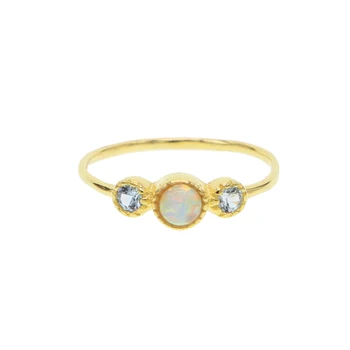 Aukso pripildytas aukso spalvos paauksuotas sidabras trys akmens žiedas dizainas klasikinis madinga moterų piršto žiedas papuošalai