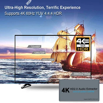 HDMI Audio Splitter 1x2 4K 3D HDMI 2.0 Audio Extractor su SPDIF 3,5 mm Garso Išvesties Palaiko 2.0 CH ir 5.1 CH HDMI Garso Pokalbiai