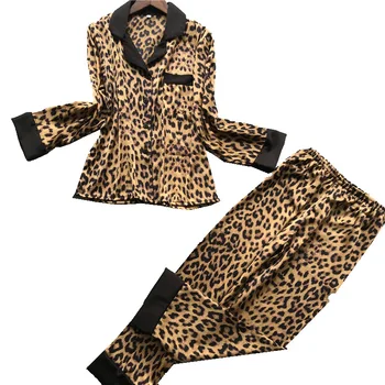 Derliaus Leopard Sleepwear Spausdinti Pižama Rinkiniai moteriškas chalatas Seksualus moteriškas apatinis Trikotažas, naktiniai drabužiai Kelnės Plius Dydis XXL Padažu Suknelė Namų Drabužiai