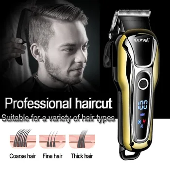 Kemei plaukų clipper profesionalios plaukų žirklės vyrų barzdos skustuvas elektrinių plaukų kirpimo mašinėlių LCD monitorius 0 mm plikas barzda žoliapjovės 5