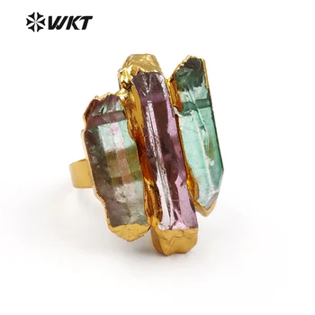 WT-R302 Sepcial Dizaino, Spalvingas Aurą Kvarco Aukso Electroplated Žiedas Ypatingą Dovaną Savo Moterų Skanėstas Žiedas Papuošalai