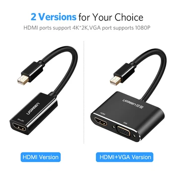 Ugreen Mini DP HDMI-VGA Adapteris, suderinamas Kabelis Thunderbolt 