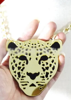 Super Cool Leopard Galvą Akrilo Pakabukas Karoliai, Aukso Grandinės Veidrodžio Paviršiaus Megztinis Karoliai Moterims, Vyrams Punk Unisex Karoliai