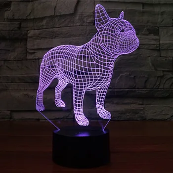 Mielas prancūzų Buldogas 3D LED Naktį Lempa 7 Spalvų USB Holograma Dekoro Lempa, Stalas Stalas Žibintai Gimtadienio Dovana Vaikams Draugas
