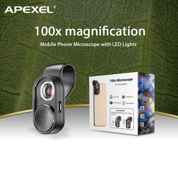 APEXEL 100X Mikroskopas Fotoaparato Objektyvas Universalus Išmanųjį telefoną Su LED Šviesos Aukštos Didinimo Stiklas Makro Objektyvo Zoom Kameros Įrašą