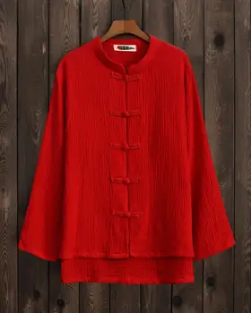 2020 m. pavasario ir vasaros medvilnės ir lino moteriški drabužiai naujas produktas Nianbaixiufang originalus retro stand-up apykaklės, mygtuką palaidinė