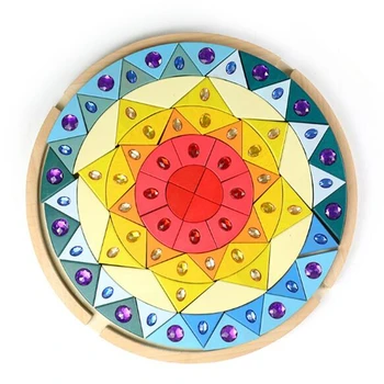 Žaislai Mandala Mediniai Žaislai Su Stiklo Diamond Vaikams Kūrybos Sun flower blokai Montessori Vaikų Švietimo Žaislas