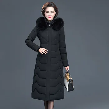 Ponios žiemos paltai didelio dydžio, storio, ilgio skyriuje motinos medvilnės kailis vidutinio amžiaus ir senų temperamentas kailio moteriški drabužiai