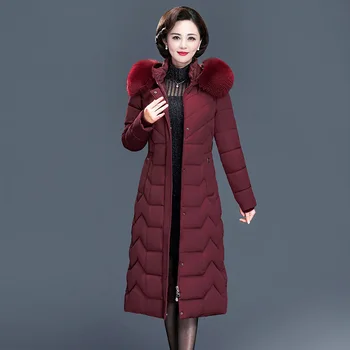 Ponios žiemos paltai didelio dydžio, storio, ilgio skyriuje motinos medvilnės kailis vidutinio amžiaus ir senų temperamentas kailio moteriški drabužiai