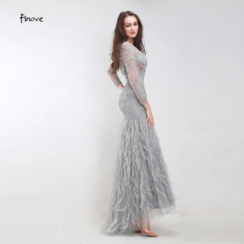 Finove Duobute Undinė Vakaro Suknelės 2020 Nauja siunta Seksualus, Elegantiškas, Tiulis Plunksnos ilgomis Rankovėmis Mados Suknelės Moterims