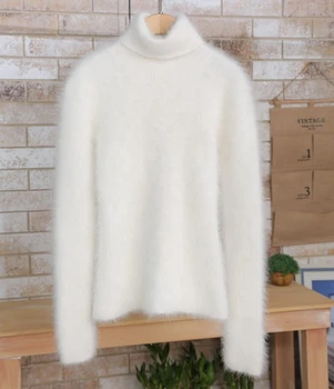 Dirbtiniais Mink Kašmyro Megztinis Golfo Moterų 2020 M. Rudens Žiemos Baltos spalvos Megztinis Megztinis Traukti Femme Hiver Streetwear megztas Megztinis