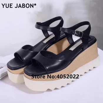 YUE JABON Metallic Platforma Vasaros Sandalai, Batai Moterims Sapato Star Atidaryti Tne Sagtis, odos Sandalias Pleištai Atsitiktinis Zapato Mujer