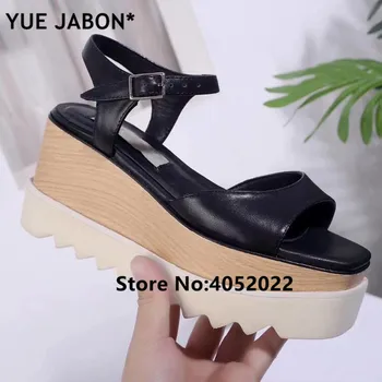 YUE JABON Metallic Platforma Vasaros Sandalai, Batai Moterims Sapato Star Atidaryti Tne Sagtis, odos Sandalias Pleištai Atsitiktinis Zapato Mujer