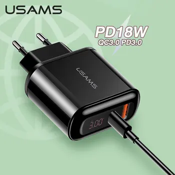 USAMS Greitai įkrauti QC3.0 PD3.0 PD Greitas Įkroviklis 18W USB C Tipo 