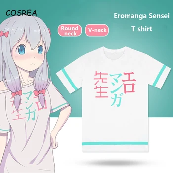 Anime Eromanga Sensei Izumi Sagiri Cosplay Kostiumų T-shirt Moterims, Mergina Balti trumpomis Rankovėmis Medvilnės Marškinėlius Halloween Carnival Šalis