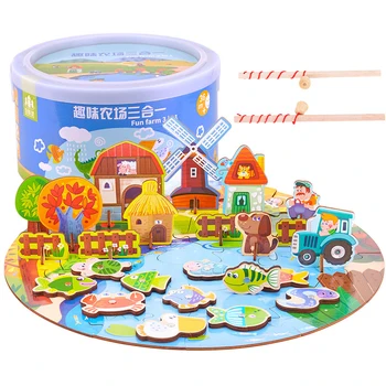 Žaislai 3D puzzle Žvejybos žaislai Vaikams, Daugiafunkcinis Ūkio Jūrų Scenos Žaislai Magnetinio Žvejybos Žaidimai Vaikams mokomieji Žaislai