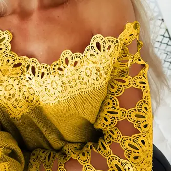 Aukštos Kokybės Korėjos Stiliaus Džemperis Moterims, Kieti Tuščiaviduriai Iš Ilgomis Rankovėmis Off -Pečių Kawaii Viršūnes Traukti Femme Megztinis Megztinis 2020 M.