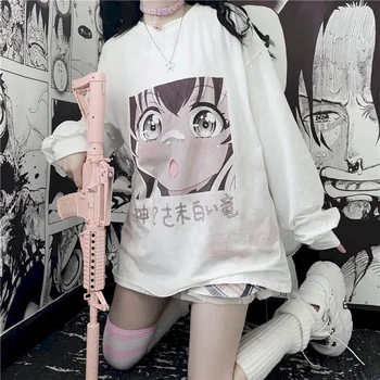 White t-shirt naujas Japonų jk ilgomis rankovėmis moteriška minkštas sesuo ins kolegijos stilius laisvas mergina spausdinimo white t-shirt studentų marškinėliai