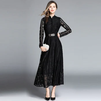 2019 Sping Moterų Atsitiktinis Nėrinių Suknelė Mados ilgomis Rankovėmis Elegantiškas Slim-line Moterų Suknelės, Šaliai