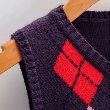 Argyle Rankovių Megzti Womem tai Bakas Megztinis, Vintage Pledas Pasėlių Viršuje Megztiniai Prašmatnus Preppy Stiliaus Moterų Mini Vest Lašas Laivybos