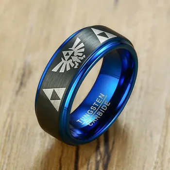 Į Zelda Mens Žiedai, Mėlynos ir Juodos spalvos Tonų Volframo Karbido Vestuvių Juostas anillo anel Vyrų Priedai