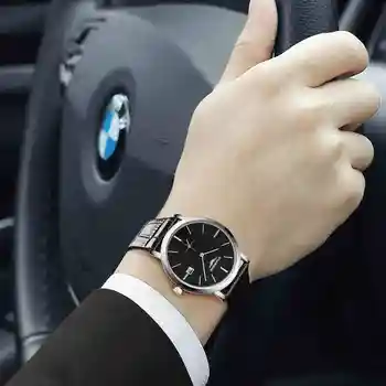 Naujas GUANQIN Vyrų Mechaniniai Laikrodžiai 10mm Ultra Plonas Odos Laikrodžiai Prabangos Prekės ženklo Vyras Žiūrėti 30m atsparus Vandeniui Laikrodžius Kalendorius