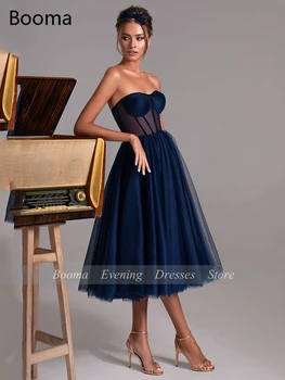 Elegantiškas Royal Blue Trumpas Prom Dresses Brangioji Susiduria Iškaulinėjimas Arbata-Ilgis Šalis Suknelės Rankovių Iliuzija Tiulio Oficialią Chalatai