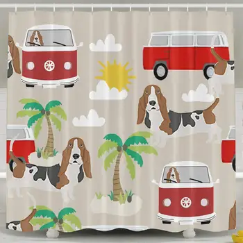 Basset Hound Dog Paplūdimio Autobusu Hipių Palmių Dušo Užuolaidos,Vonios Užuolaidos Vonios Apdailą, Dušas, Vonios Uždanga