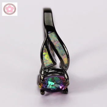 JZ0150 2016 Karšto Pardavimo 10Kt Juodojo Aukso Užpildytas AAA Rainbow Crystal & Fire Opal Žiedai bižuterijos Moterų Kokteilis Žiedas