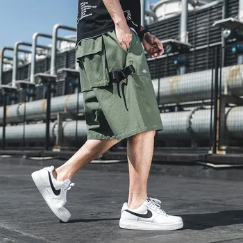 Naujas Multi-Kišenėje Stilingas Mens Krovinių Short-Pants Hip-Hop Vasaros Vyrų Elastinga Juosmens Atsitiktinis Šortai Atrišti Kaspino Streetwear OvreSize