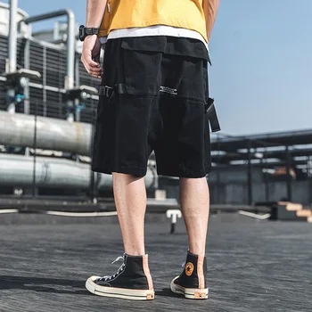 Naujas Multi-Kišenėje Stilingas Mens Krovinių Short-Pants Hip-Hop Vasaros Vyrų Elastinga Juosmens Atsitiktinis Šortai Atrišti Kaspino Streetwear OvreSize