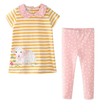 Šokinėja metrų Aplikacijos Flamingo kūdikių Drabužių rinkinius, 2-7T mergaičių drabužius vasarą medvilnės juostele, 2 vnt. nustatyti karšto pardavimo kostiumai mergina