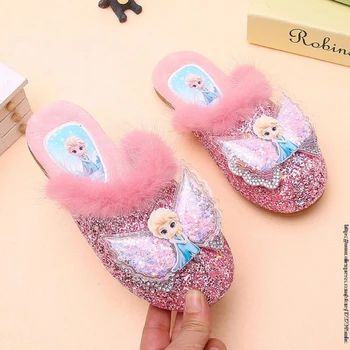 Vaikų sandalai princesė šalies batų Elsa sandal girls blizgučiai vestuvių mergina sandalai kristalų butas šlepetė sniegas, mėlyni batai rudenį