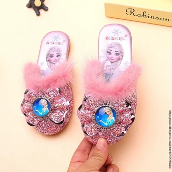 Vaikų sandalai princesė šalies batų Elsa sandal girls blizgučiai vestuvių mergina sandalai kristalų butas šlepetė sniegas, mėlyni batai rudenį