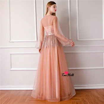TaoHill Moterų Suknelė Vestuves-line O-kaklo Blizgios Medžiagos, Rožinės spalvos vakarinę Suknelę ilgomis Rankovėmis