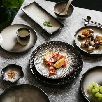Japonijos retro keraminiai stalo kepsnys plokštė suši plokštė namų sriubos dubenį, pagardinti patiekalą turas vakarienė plokštės šaukštas stalo įrankių rinkinys