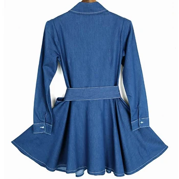 Moterų Džinsus, Suknelę 2020 M. Pavasarį Mini Seksualus Džinsinio Big Swing Suknelė Plonas Atsitiktinis Mėlyną Juostos Suknelės Moterims Drabužių Dydis S-L