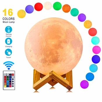 LED Naktį Mėnulio Šviesos Žibintas 3D Spausdinimo Mėnesiena Timeable Pritemdomi Įkrovimo staliukas Stalo Lempos Vaikų Led Šviesos Naktį