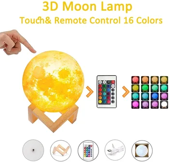 LED Naktį Mėnulio Šviesos Žibintas 3D Spausdinimo Mėnesiena Timeable Pritemdomi Įkrovimo staliukas Stalo Lempos Vaikų Led Šviesos Naktį