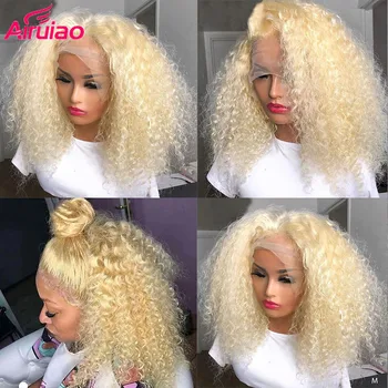 Afro Keistą Garbanotas 613 Blond Nėrinių Priekinės Perukas Žmogaus Plaukų Spalvos Giliai Dalis Brazilijos HD Visiškai Skaidri Nėriniai Preplucked Babyhair