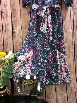 Naujausias Vasaros Mados Suknelė 2020 M. Aukštos Kokybės Moterų Įpjovomis Apykaklės Elegantiškas Gėlių Spausdinti Lankas Diržo Deco Vidurio Blauzdos Ilgi Marškinėliai-Suknelė