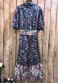 Naujausias Vasaros Mados Suknelė 2020 M. Aukštos Kokybės Moterų Įpjovomis Apykaklės Elegantiškas Gėlių Spausdinti Lankas Diržo Deco Vidurio Blauzdos Ilgi Marškinėliai-Suknelė