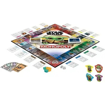 Ispanijos Monopolija, Mandalorian kūdikių Yoda Vaikas, Star Wars, šeimos stalo žaidimai, ispanijos stalo žaidimas, monopoli