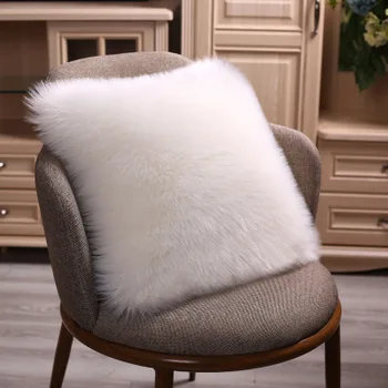 Dukart susidūrė su pliušinis vientisos spalvos Europos imitacija vilnos užvalkalas dirbtiniais kailio pagalvėlė padengti už Sofos, Sofa-Lova 45x45cm balta