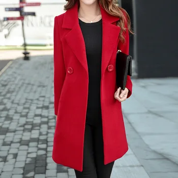 Žiemos Paltai Moterims Korėjos Vilnos Paltai Moterims Moteriški Moterų Žiemos Mėlyna Raudona Paltai Striukės Monteau Femme Outwear Moteris Rudens-Žiemos